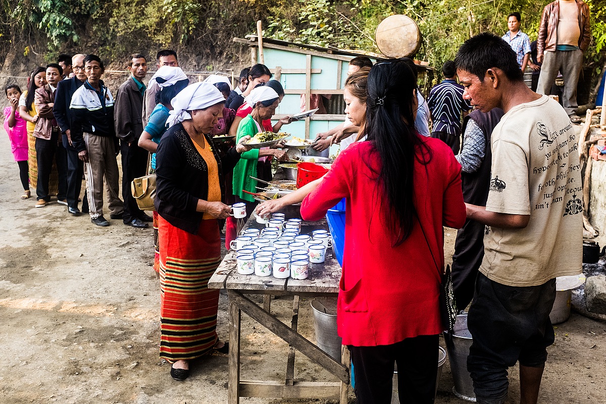 Tlabung, public meal on Missionary Day (Mizoram 2014)